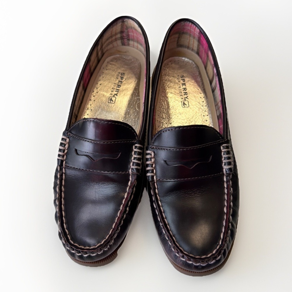 Sperry Top-Sider Burgundy Leather Penny Loafers Slip-On whip stitch Women 8.5